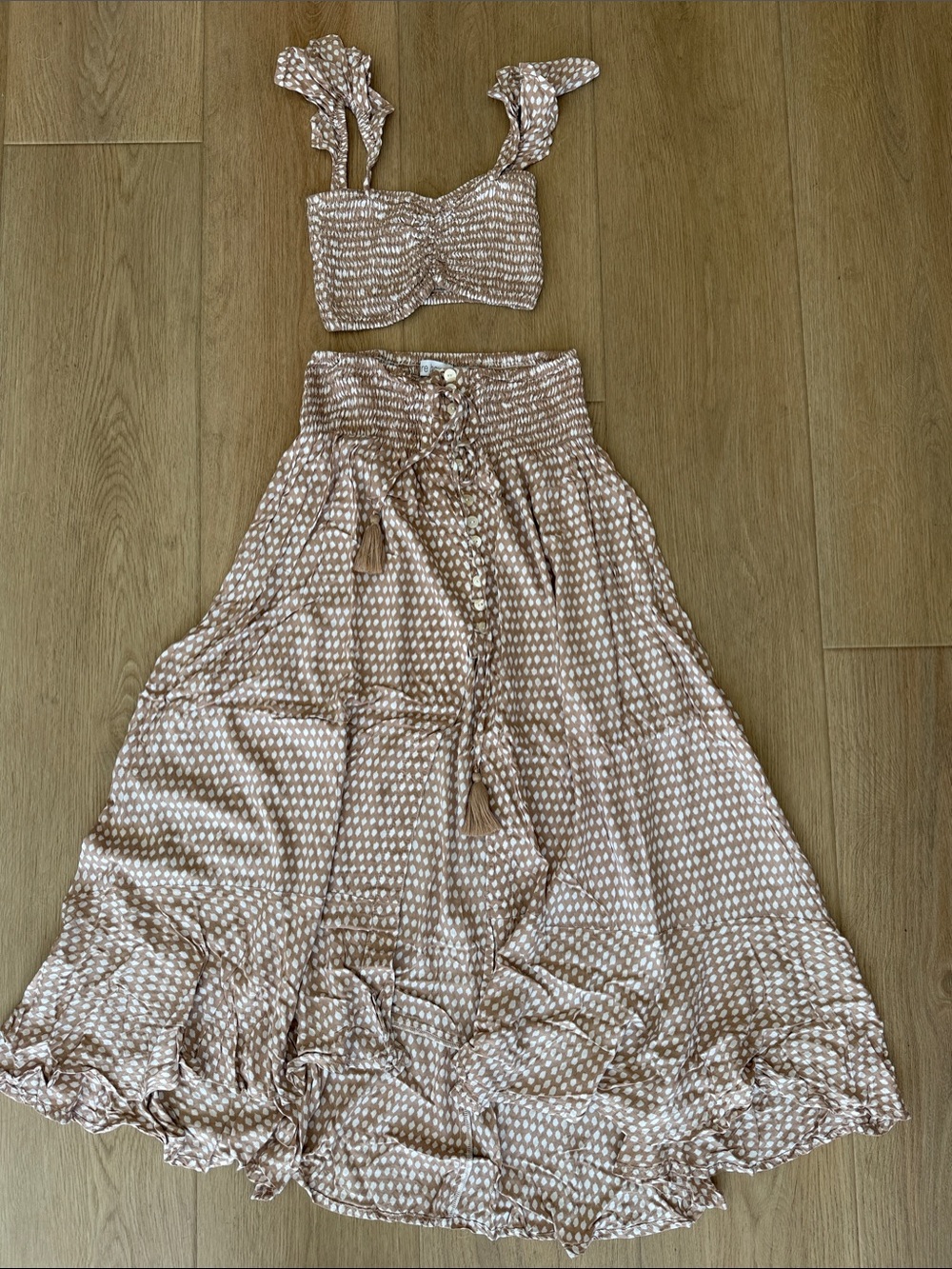 Tiare Hawaii and Two-Piece Smocked Maxi Set in Sleet Blush